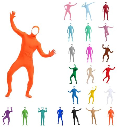 Generisch Combinaison intégrale pour homme et femme - Vert écran vert - Costume Lorax - Costume d'Halloween - Carnaval - Orange - Costume complet - Costume Slenderman - Cosplay - Combinaison, Orange