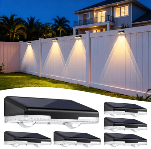 ROMANJOY Solar Fence Lights Outdoor, 3000K/4000K/6000K 3 Colours, 6Pack
