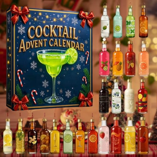 2D Cocktail-Adventskalender 2025, 24-tägiger Weihnachts-Countdown-Kalender mit 24 Miniatur-Cocktails, Cocktail-Adventskalender 2025, für Männer und Frauen (1)