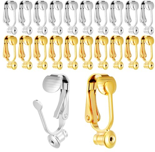 Lot de 20 convertisseurs de boucles d'oreilles à clips non percés - En alliage de zinc - Hypoallergéniques - Plates - Pour la fabrication de boucles d'oreilles