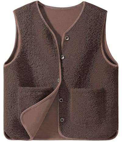 HUVZOR 1 gilet en polaire pour femme, gilet sans manches léger et chaud pour l'automne/hiver, veste en fourrure légère pour femme, couleur unie, col en V, avec poches,brun café, taille S