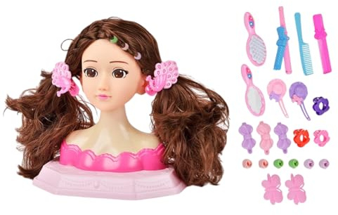 Generisch Juguete de cabeza de muñeca de maquillaje, 3,74 pulgadas ABS para niños, ejercicio de peinado de 6,89 pulgadas, diversión segura y juego educativo para cortes de pelo, juguete duradero para