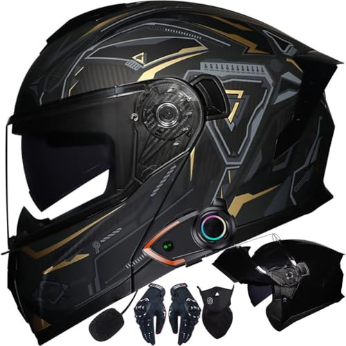 Klapphelm Motorrad mit Bluetooth, Motorradhelm Integrierter Bluetooth-Helm mit ECE Zertifiziert Moped Full Face Helm Rollerhelm Anti-Fog-Doppelspiegel für Damen Herren 54~63cm