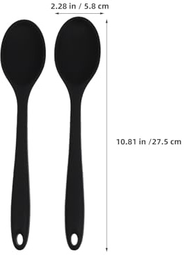 Hoement Lot de 6 Cuillères Cuisine en Silicone Noir Résistantes à la Chaleur Antiadhésives Cuillères à Soupe de Service Polyvalentes pour Mélanger Servir et Doser Ustensiles la
