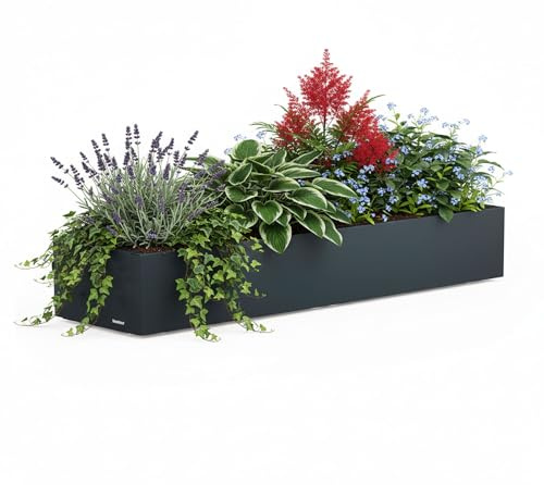 herstera Garden Pflanzkübel Cube anthrazit | 150x40x25 cm | pulverbeschichteter Stahl | wetterfest | Indoor & Outdoor | modernes Design | justierbare Füße | Pantone 6C | inkl. Montagematerial
