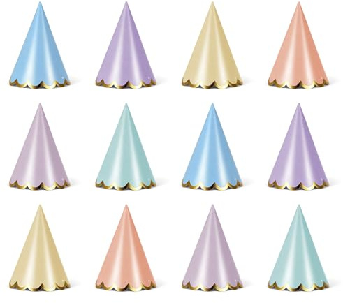 FdcLixuvol 12 Pcs Pastel Birthday Party Hats, Colorful Cone Party Hats for Adults Pastel Party Decorations Macaron Parties Headwear Rainbow Cone Paper Hat for Birthday, Celebration, Wedding, 6 Colors