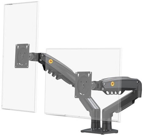 Soporte de Escritorio para 2 Pantallas LCD LED de 17 a 32 Pulgadas, Ajuste en Varios Ejes, pivote, Muelle de Gas de hasta 2 x 9 kg