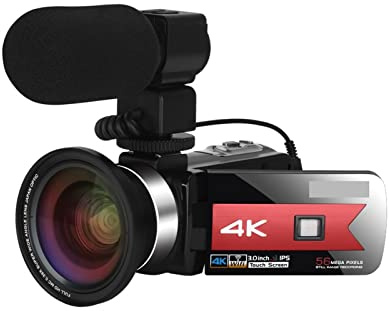 Cámara de Video, Camcorder de Video Digital 4K for transmisión en Vivo 5 6MP Belleza Light Touch Screen Night Vision WiFi Digital Zoom Cámara for la grabación de Vlog(Standard,K1 Mic Lens)