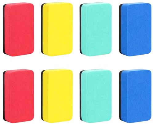GuBaoZhuo 8 pezzi di spugna magnetica per lavagna bianca, set di 4 colori per lavagne, lavagne e vetro, lavabile a secco e riutilizzabile
