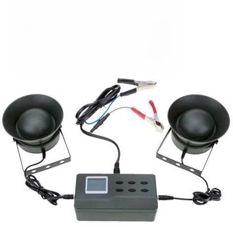 CHICIRIS Vogel-Sound-Player, ABS, Elektrischer Vogelstimmen-Lautsprecher, 12 V, mit Zwei 35-W-Hörnern, LCD-Timing-Song-Auswahl für den Einsatz Im Freien, Vogelruf, Jagd, Feld