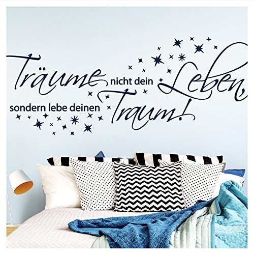 Wandora Wandtattoo Spruch Träume nicht dein Leben I schwarz (BxH) 120 x 46 cm I Sterne Schlafzimmer Flur Sticker Aufkleber Wandaufkleber Wandsticker W1456