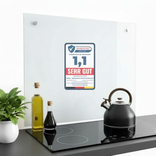 Melko - Spritzschutz Küchenrückwand aus 6 mm ESG-Sicherheitsglas - Anti-spritz Herdblende für Küche, Herd & Fliesen - Hitzebeständige Glasplatte inkl. Befestigungsset & Schrauben - 120x60 cm Klarglas