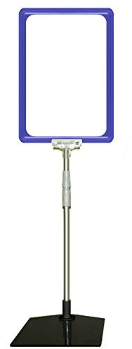 gebar Plakatständer DIN A4 Rahmen blau, Teleskopständer höhenverstellbar bis 580 mm mit Teleskoprohr ALU Kunststoff, Fuß eckig 160x192 mm Stahl schwarz, Kundenstopper, Aufsteller