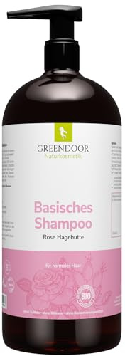 GREENDOOR Bio Natur Shampoo Rose Hagebutte 500ml SPARPACKUNG, normale Haare coloriertes Haar, ohne Silikone Sulfate Parabene, basische Haarpflege Naturkosmetik