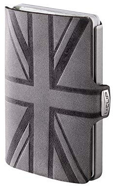 I-CLIP ® Original | Portafoglio Uomo Donna in Pelle | Mini Porta Carte di Credito | Portatessere Tascabile Piccolo Slim | Idea Regalo Uomo | Wallet Originale da Collezione | Union Jack Urban Grey