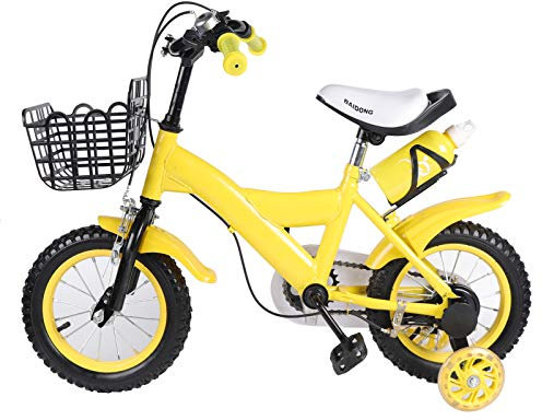 12 Zoll Kinderfahrrad Mit Stützräder, Fahrrad Für Jungen Und Mädchen, Bike Kinderrad Kohlenstoffstahl Rahmen Mit Korb (Farbe: Gelb)