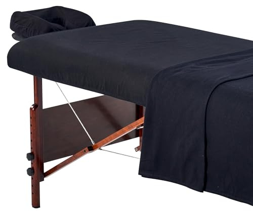 Master Massage Flanell 3er Set Überzug Spanntuch, Laken, Kopfkissenüberzug für Massageliege Salon Baumwolle - Schwarz