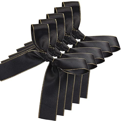 30x Geschenkschleifen Doppelseitige Deko Schleifen mit Goldrand,Kleine Satinschleife für DIY Hochzeit Weihnachten Party Geburtstag Geschenk Weinflaschen Scrapbooking Haarschmuck,9.5x9.5cm Schwarz
