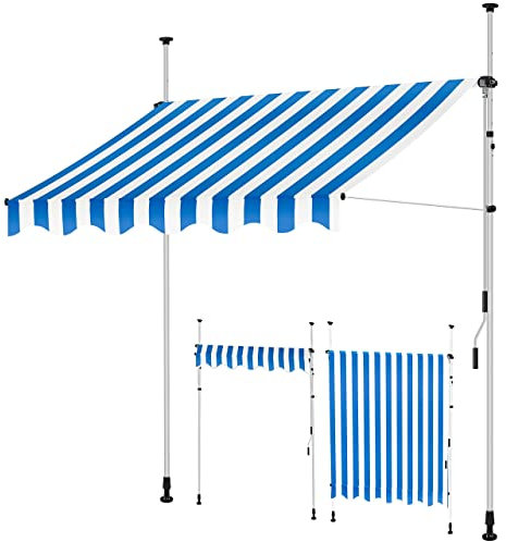 KESSER® Tenda da Sole a Morsetto con manovella per Balcone, Tenda da Sole per Balcone, Regolabile in Altezza, Idrorepellente, Protezione Solare, Copertura per terrazze, Blau/Weiß -Markise, 150cm