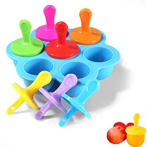 Eidyer 7 Cell Silicone Mini Ice Pops Mold,Ice Lolly Moulds for Children, Ice Lolly Mold Ice Cream Mould, Ice Cream Ball Lolly Maker Popsicle Mould Baby Children DIY Food Yogurt Icebox (Blue)