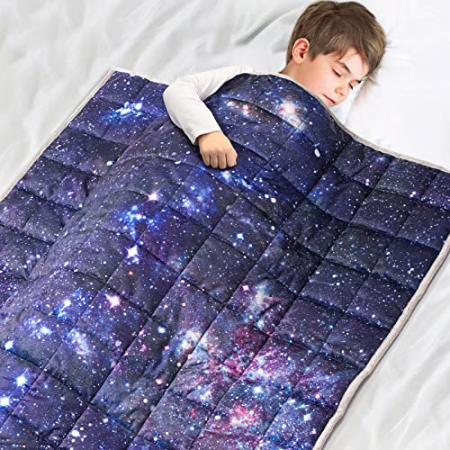 Solfres 5lbs Weighted Blanket, 36 x 41 Inches, Printing Heavy Blanket, Ultra Soft and Cozy, Stars, Sensory Items, Universe Galaxy