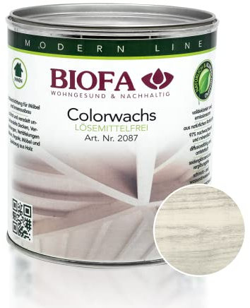 BIOFA Colorwachs lösemittelfrei farbig natürliche Holz-Wachs-Lasur mit Carnaubawachs für Holzdecken, Möbel, Spielzeug Weiß 0,375L
