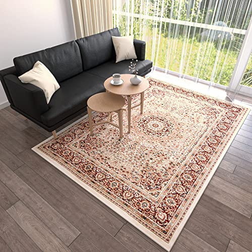 Mazovia Orientalisch Teppich - Traditioneller Teppich für Wohnzimmer, Esszimmer - Orient Teppiche Ornament - ÖKO-TEX Wohnzimmerteppich Rot Creme - 160 x 230 cm