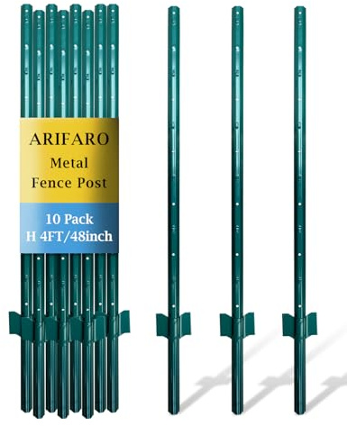 ARIFARO Zaunpfosten 120cm robuste Metallpfosten, Packung mit 10, Kein Graben Garten U-Pfosten für Drahtzaun Stahlpfosten für Hof, Outdoor-Draht