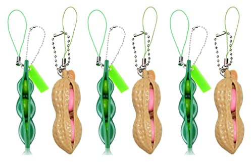 Guoguonb 6 PCS Anti-Stress Entlastende Squeeze Toys Bean Bohne Anhänger Schlüsselanhänger Toys Squeeze Lustige Gadgets Reduziert Angst und Stress für Geschenke