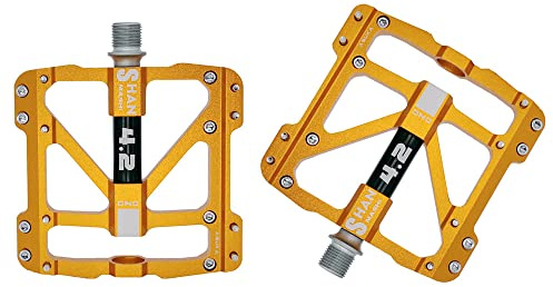 FrontStep Hochwertiger großer Neuer Aluminiumlegier-Anti-Schlupf-Pedal Einfacher MTB/Mountainbike/Rennrad/Stadtfahrrad/Zyklus-Pedal/BMX mit CR-Mo-Stahlwellenrad-Fahrrad-Pedal (Golden)