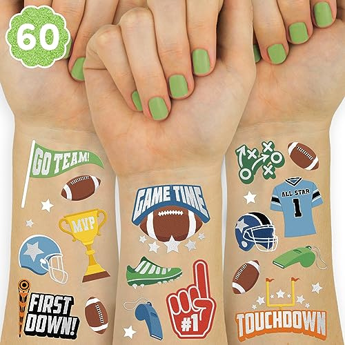 xo, Fetti Football Temporary Tattoos - 60 Foil Styles | Sport Birthday Party, Touchdown Team Party Supplies, Football Themed Party Favors, School Activity, Gift