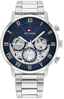 Tommy Hilfiger Reloj Analógico de Cuarzo Multifunción para Hombre con Correa de Acero Inoxidable Plateada - 1710569