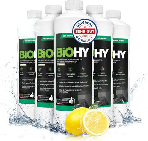 BiOHY Limpiador de robots aspiradores (6 botellas de 1 litro) | Especialmente desarrollado para estaciones de limpieza | Prolonga la vida útil de la estación de succión (Wischroboter Station)