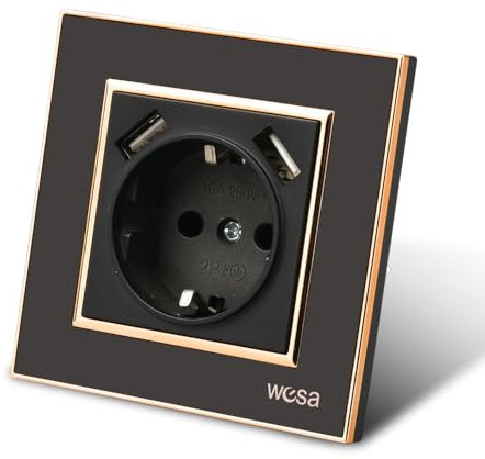 WESA Interrupteurs à deux voies, interrupteurs encastrés et muraux, prises murales (Steckdose 2 USB, NOIR)