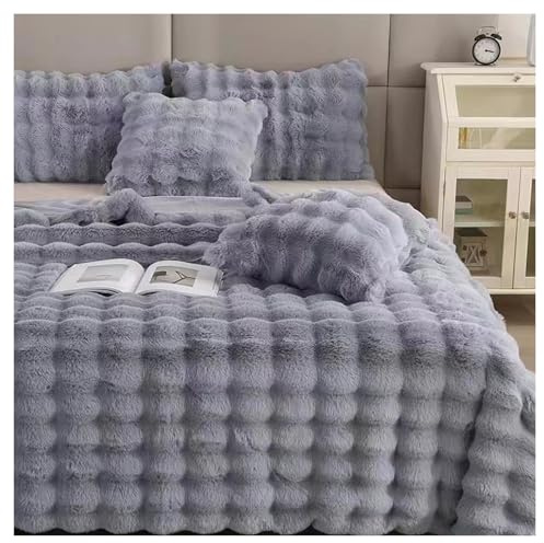 Ergocar Filt i fuskkaninpäls, vändbar, mjuk, varm prydnadsfilt, elegant, mysig prydnadsfilt för din soffa, säng, fåtölj, trädgård med mera