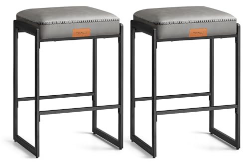 VASAGLE EKHO Kollektion - Barhocker 2er Set, Barstuhl, Küchenstuhl, Kunstleder mit Nähten, Mid-Century-Modern-Stil, 66 cm hoch, Hausbar, Esszimmer, einfacher Aufbau, Taubengrau LBC086G01
