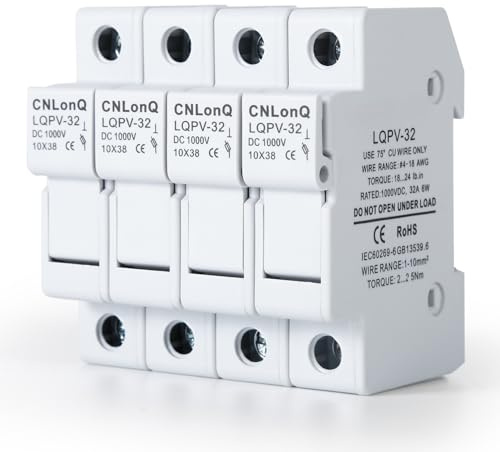 DEWIN Solar PV Sicherungshalter, 4 Stück Solar Photovoltaik Feinsicherungshalter Hutschiene RT18-32X 1P DC 1000V 10 x 38 mm