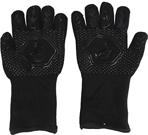 Grillhandschuhe, Hitzebeständige Grillhandschuhe, rutschfeste Ofenhandschuhe, Lange Küchenhandschuhe Zum Grillen, Backen, Schwarz, Durchschnittliche Größe 26–35 cm