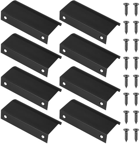 8 Piezas de Tiradores para Muebles, Tiradores de Armario Negros, 80mm Tiradores Ocultos para Armarios de Cocina, Tiradores de Puerta para Cajón Armario Muebles Cocina, con Tornillos