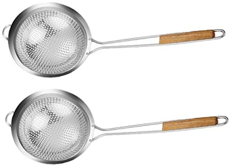 PRETYZOOM 1pezzi Colino Scolapasta Acciaio Inossidabile Con Manico Legno Strainer Per Cibi Fritti Design Ergonomico e Facile Da Pulire e Utilizzare