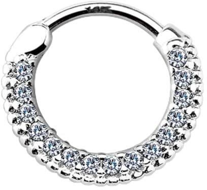 Piersando Piercing Ring Septum Nasenpiercing Nasenring Ohrpiercing Ohr Nase 585 Gold 14 Karat Nasen Strass Kristall Clicker Weißgold