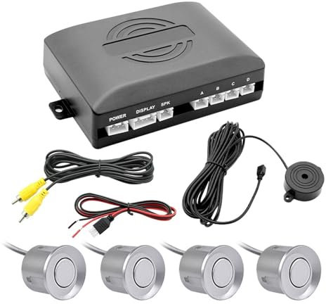 Dowrap Auto Video CVBS Parksensor mit 4 Sensoren Sensor Rückfahrunterstützung Backup-Radarwarner for Monitor-Kamera-System (Color : Silver)