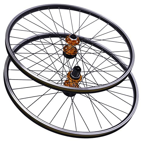UESUENYENS 29 Zoll 7-12 Gang MTB Mountainbike Laufradsatz Vorne/Hinten Aluminium Felge Nabe Fahrrad Räder, Doppelte Sechs-Loch-Scheibe (Gold)