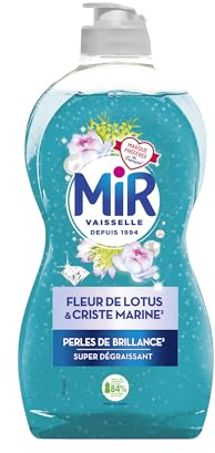 Mir Vaisselle, Perles de Brillance, Fleur de Lotus & Criste Marine, Super Degraissant, Sans Conservateurs, Sans Allergenes Parfum, Marque Preferee des Français, Bouteille de 450ml