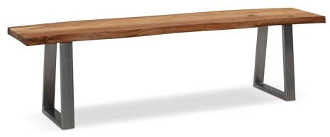 FineBuy Esszimmerbank 120 cm Akazie Massivholz/Metall mit Baumkante, Esstischbank Holzbank Massiv ohne Lehne, Küchenbank Chrom Essbank Modern, Sitzbank Esszimmer Braun