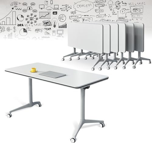 Konferenztisch Weiß,Klappbarer Schreibtisch Besprechungstisch Mobiler Klapptisch Mit Feststellbaren RäDern Study Table FüR Einsatz Im BüRo Besprechungsraum Klassenzimmer (6 pieces 62.99*23.6*29.5in)