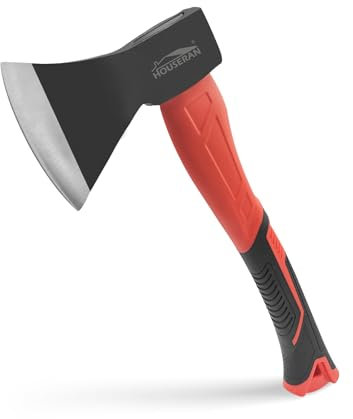 HOUSERAN Beil, 35cm Kleine Axt für Garten, Brennholz und Hacken, Camping Mit Klingenschutz und Ergonomischem Griff, Survival, Rot