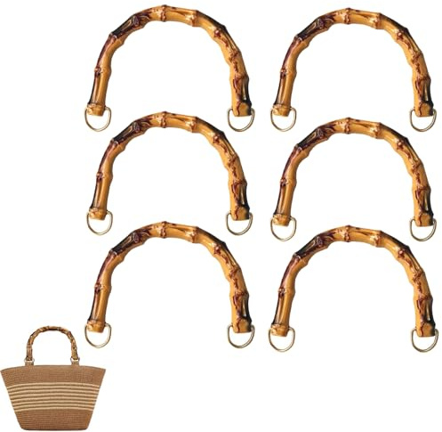 Yuaiosn 6 Pezzi Manici Bamboo per Borse, Manici per Borsa in Bambu di Ricambio, Manici per Borse, Manici per Borse Uncinetto per Manici di Borse, Accessori per Borse Fai da Te