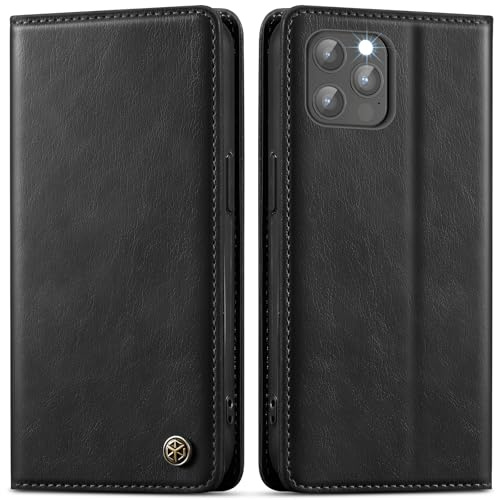 GUCASBE Handyhülle für iPhone 12/12 Pro Klapphülle Hülle Leder | Premium PU Leder, 3 Kartenfächer + Geldscheinfach, Ständer, Brieftasche Flip Case, RFID Blockierung, Stoßfest, Schwarz