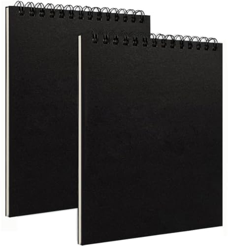 2 Stück Sketchbook Skizzenbuch A3, Querformat, Spiralbindung, 60 Seiten aus 160 g/m² Zeichenpapier, fester Einband, A3, Schwarz (A3-Black 2Pack)
